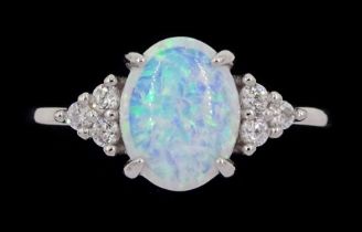 Silver opal and cubic zirconia cluster ring