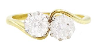 18ct gold old cut diamond two stone crossover ring