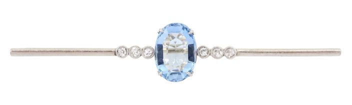 Early 20th century gold and palladium aquamarine and diamond brooch