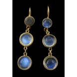 Pair of early - mid 20th century 12ct gold graduating moonstone pendant earrings