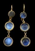 Pair of early - mid 20th century 12ct gold graduating moonstone pendant earrings