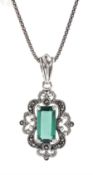 Silver green quartz and marcasite pendant necklace
