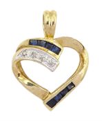 9ct gold sapphire and diamond heart pendant