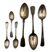Pair of William IV silver fiddle pattern tablespoons and three matching tea spoons London 1831 Maker