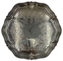 Victorian silver salver with engraved decoration