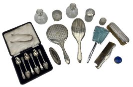 Four piece silver backed dressing table set
