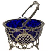 Early 20th century silver sugar basket with pierced and engraved decoration