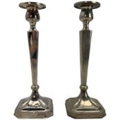 Pair Chinese silver candlesticks with tapering square section stems and square bases