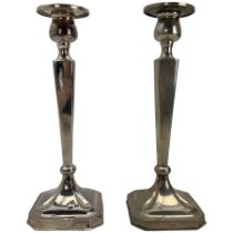 Pair Chinese silver candlesticks with tapering square section stems and square bases