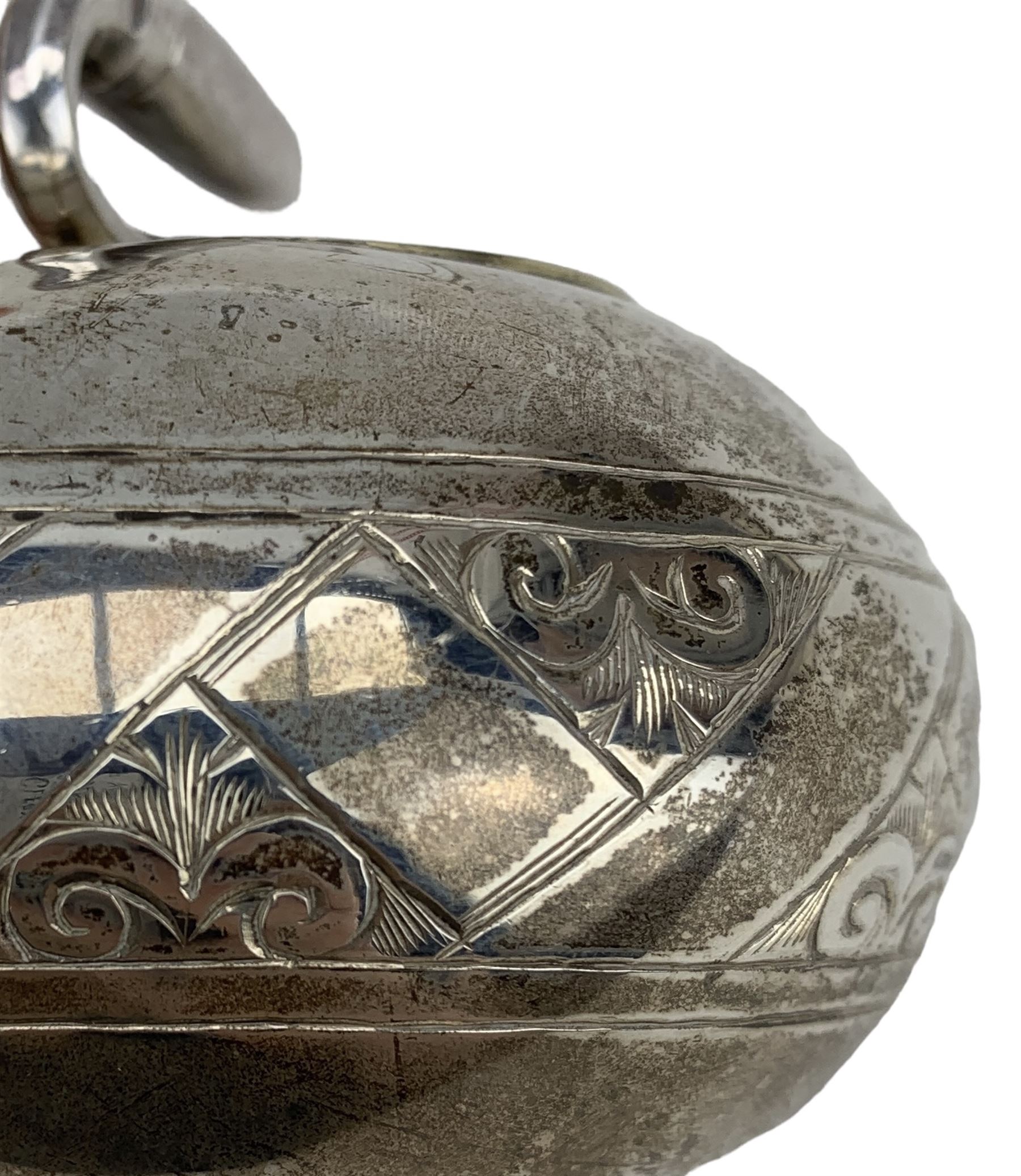 Victorian silver circular box in the form of a curling stone with hinged lid and engraved decoratio - Image 3 of 4