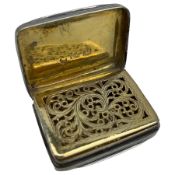 William IV silver vinaigrette with gilded interior and hinged grille