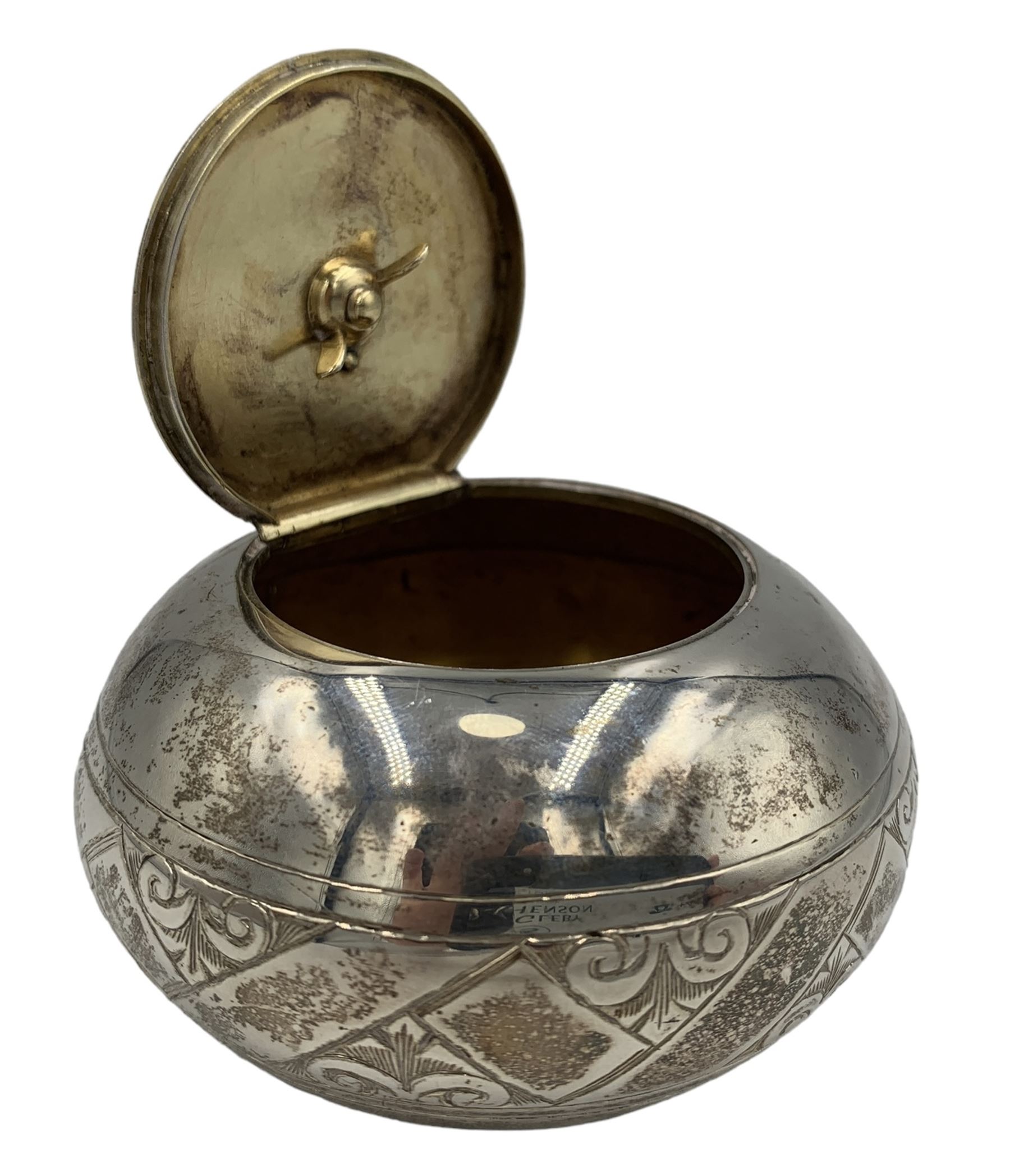 Victorian silver circular box in the form of a curling stone with hinged lid and engraved decoratio - Image 2 of 4