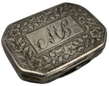 George III silver vinaigrette of octagonal design with gilded interior and pierced grille