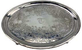 George III silver oval teapot stand engraved with pagodas