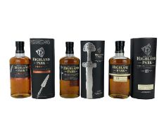 Three bottles of Highland Park single malt scotch whisky comprising The Viking Collection