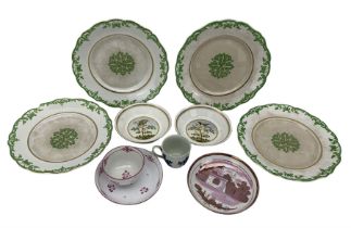 Four 19th century Ridgways dessert plates decorated in green and gilt from the Sotheby's Chatsworth