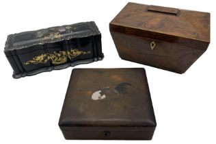 Victorian rosewood two-division tea caddy with bone escutcheon