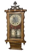 New Haven - late 19th century 8-day American wall clock with an inlaid parquetry case and carved ped