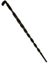 Folk Art walking stick the spiral shaft painted with a continuous band of trailing leaves L90cm