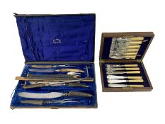 Edwardian horn-handled seven-piece carving set by F.W. Dover