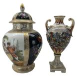 Continental porcelain vase and cover