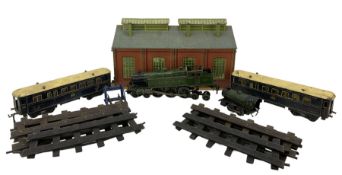 Hornby tin plate O Gauge twin rail engine shed
