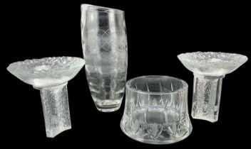Scandinavian glass to include a pair of Orrefors Olympic torch candle holders