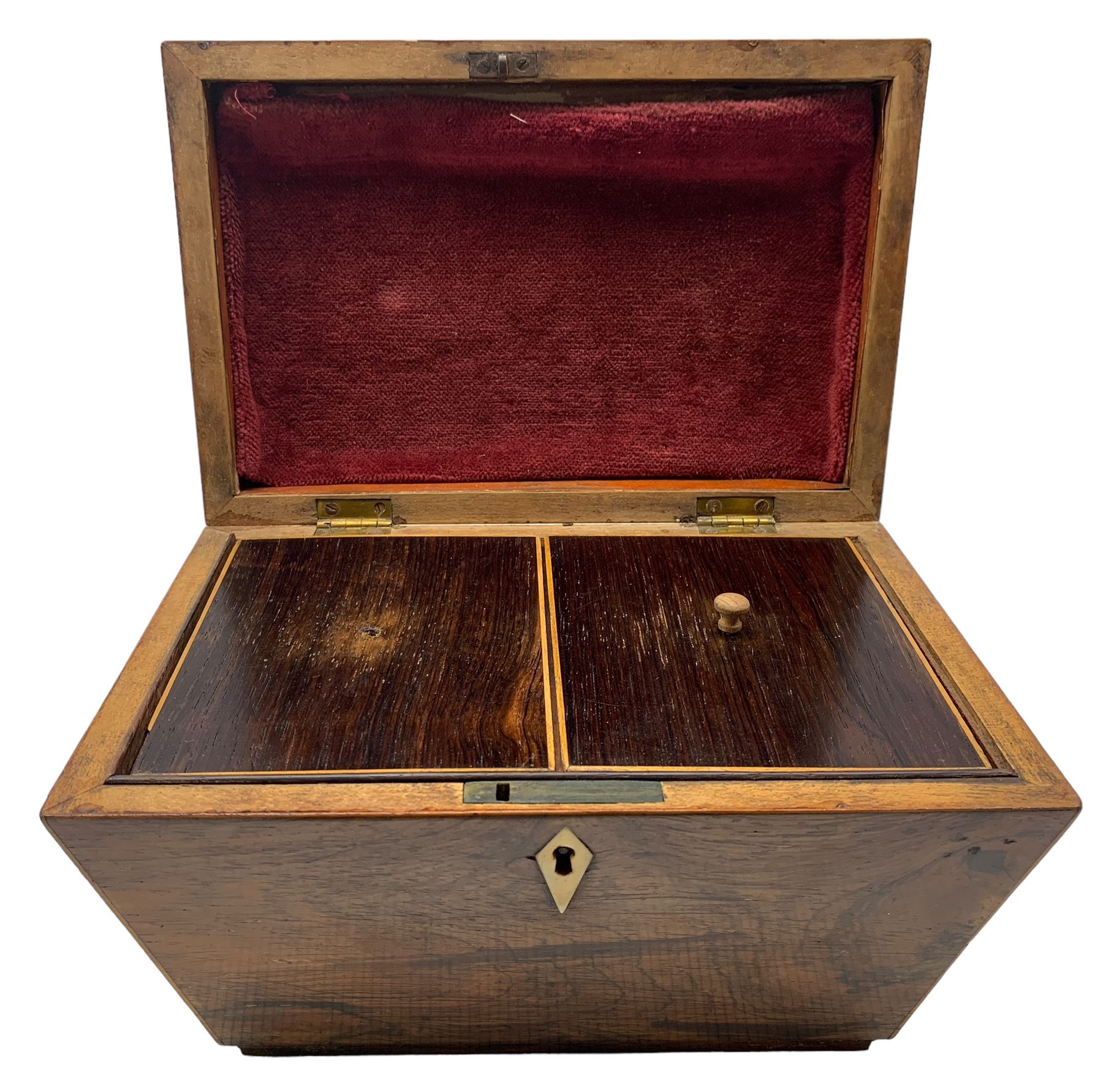 Victorian rosewood two-division tea caddy with bone escutcheon - Image 2 of 3