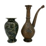 Stoneware baluster vase with blue and green mottled glaze