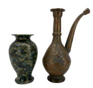 Stoneware baluster vase with blue and green mottled glaze