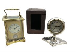 Silver Art Deco timepiece clock and a late 19th century French carriage clock in a case. Corniche ca