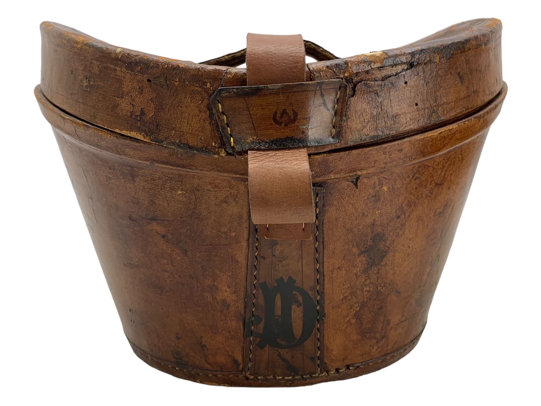 Lock & Co. top hat in tan leather hat box with brass clasp and lock - Image 7 of 8