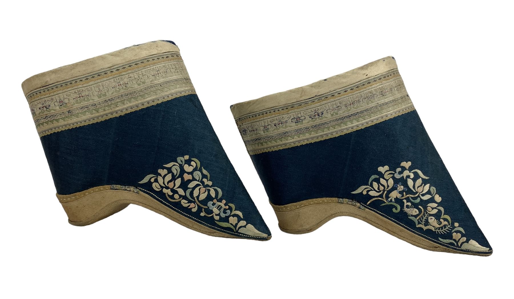 Pair of Chinese silk embroidered Lotus shoes