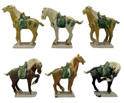 Group of six Chinese Tang style pottery horses