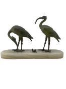 Art Deco centrepiece modelled as two Ibis birds and a snail