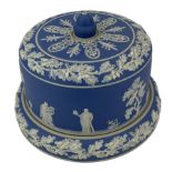 Late 19th/Early 20th century Wedgwood design blue jasperware Stilton dish and cover decorated with