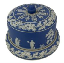 Late 19th/Early 20th century Wedgwood design blue jasperware Stilton dish and cover decorated with