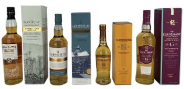 Four bottles of single malt scotch whisky comprising The Glen Grant 15 year old Batch Strenght 1st E