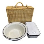 Vintage wicker picnic hamper with bamboo handle