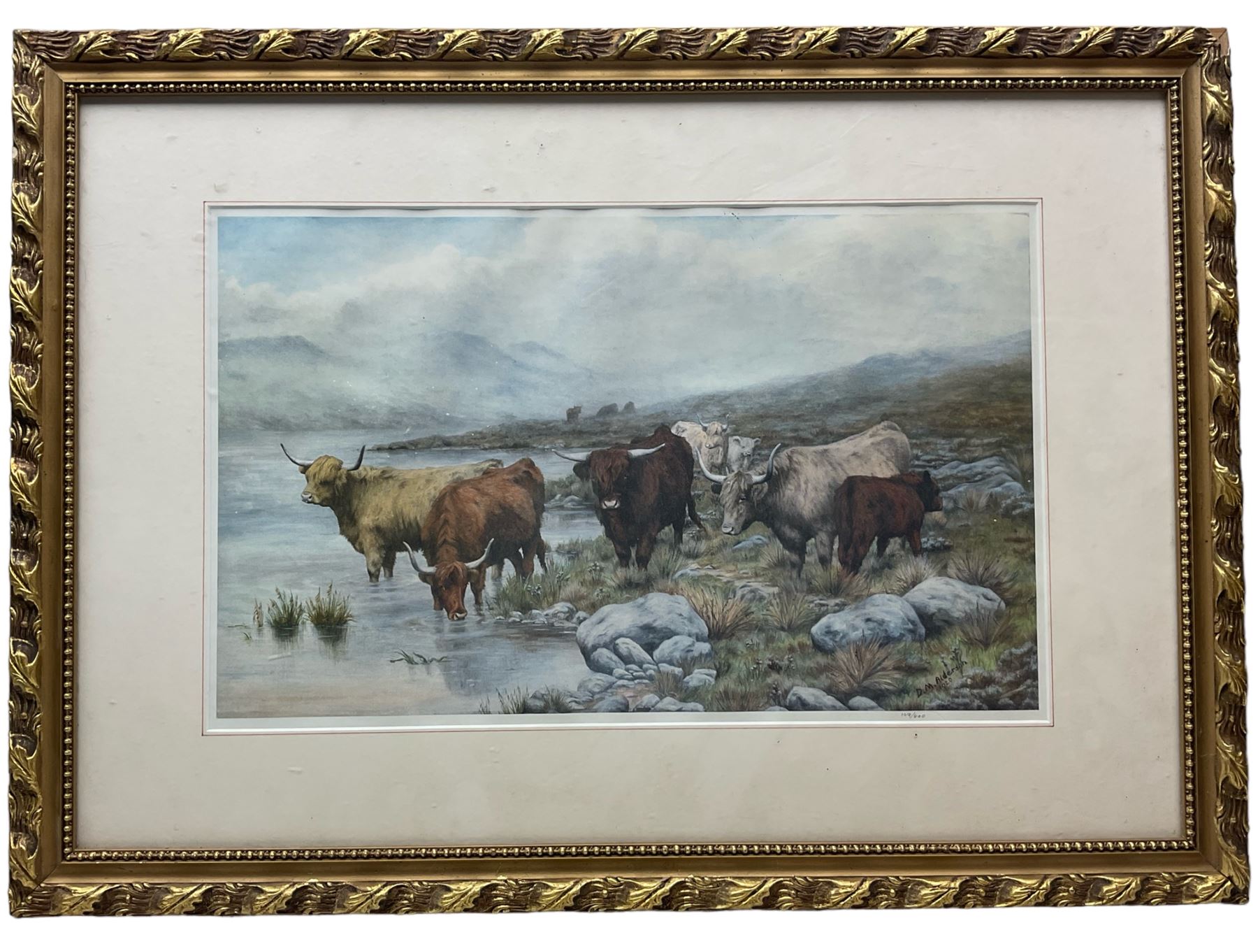 After Dorothy Margaret Alderson (British 1900-1992): Highland Cattle Watering - Image 3 of 3