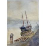 W Nevill (British 20th Century): Moored Ship on a Misty Morning