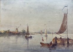 Edmund Thornton Crawford (British 1806-1885): Calm Waters Beside a Windmill