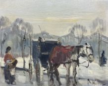 Continental Impressionist School (Early 20th century): Winter Coaching Scene with Figure