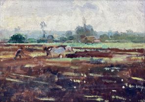 B J Dawson (British Early 20th century): Ploughing Landscape