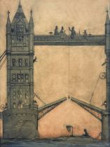 William Heath Robinson (British 1872-1944): 'Cracking Nuts on the Tower Bridge'