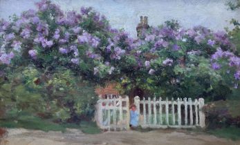 English Impressionist School (Early 20th Century): Summer Blooms by the Cottage Gate