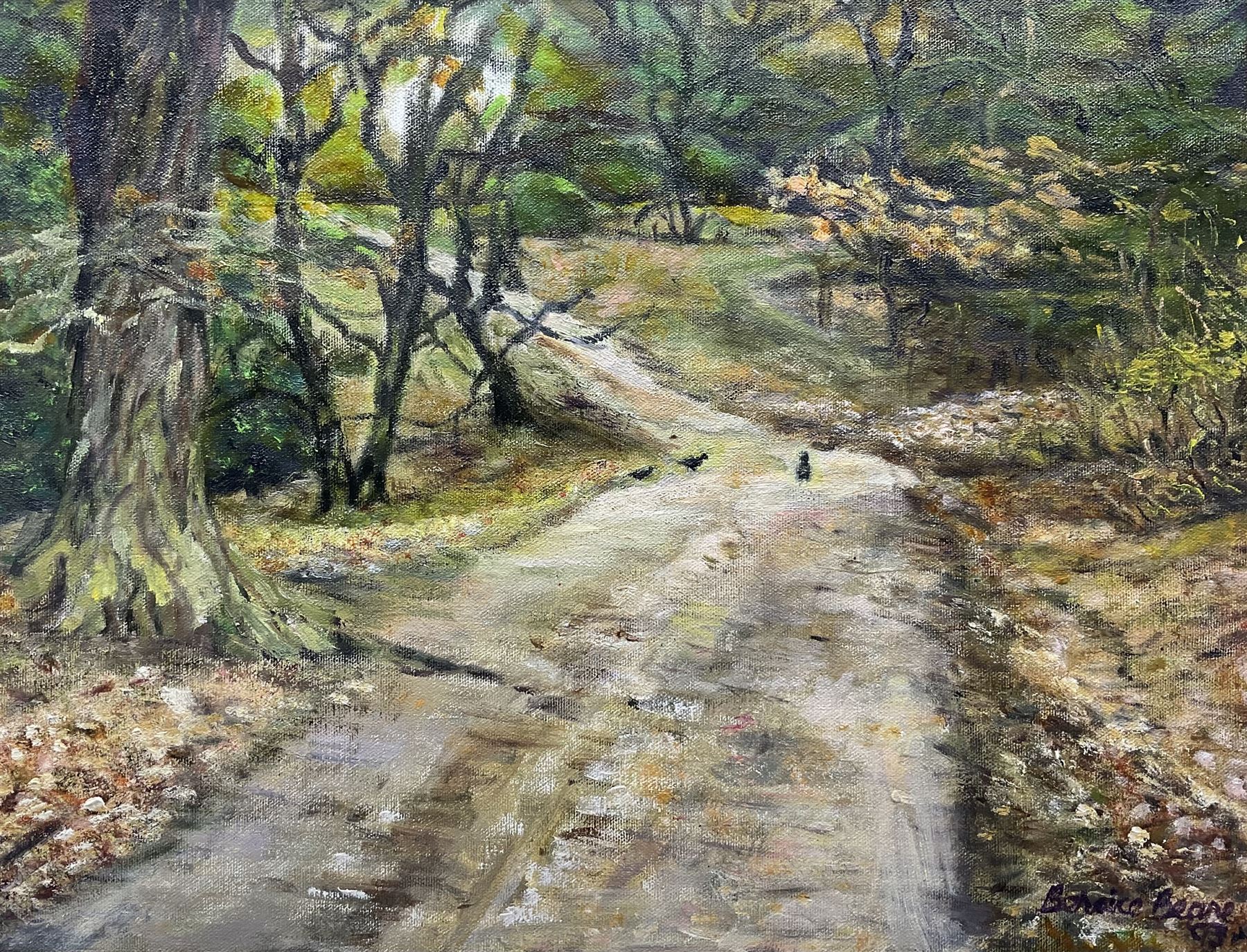 B* Beane (British 20th Century): Crows on a Woodland Path