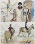 Ian Weatherhead (British 1932-): Circus Performers and Spanish Doma Vaquera Riders on Palomino Horse
