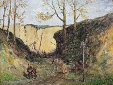 Arthur W Newsholme (British 1920-): Figures Leaving the Quarry