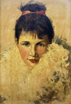 EC (French School Early 20th century): Portrait of a Girl in a Fur Coat